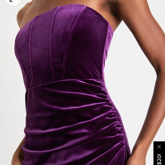Purple Velvet Strapless Maxi Dress - Picture 3 of 4